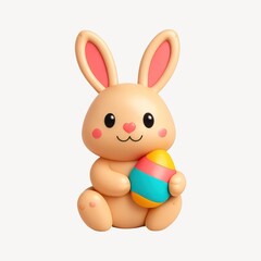 Obraz premium Cute bunny holding colorful egg.