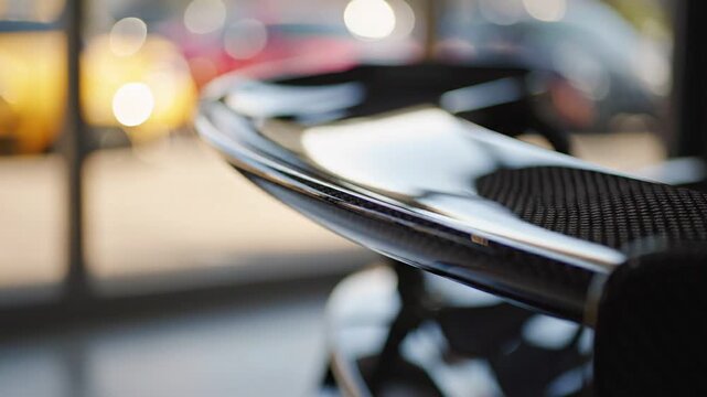 Close Up Sleek Car Rear Wing In Showroom.