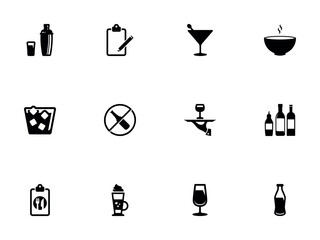 Collection of Black Silhouette Icons for Bar and Restaurant Service