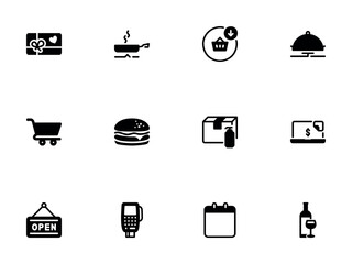 Set of Black Icons for Online Shopping and Food Delivery