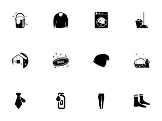 Collection of Black Icons for Laundry and Clothing Care
