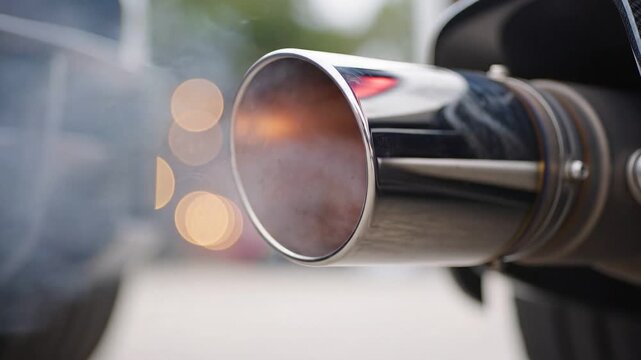 Closeup Car Exhaust Backfire With Loud Flame Burst.
