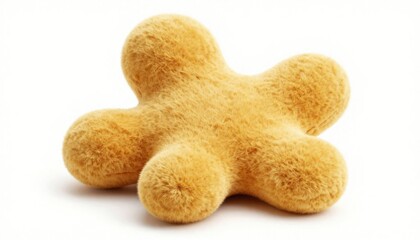 Golden yellow fluffy fur cross plus symbol isolated on white background