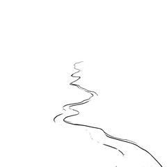 Sketch of a winding river flowing through a landscape on a white background in a minimalist style art work