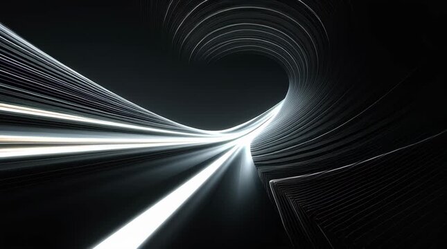 Abstract Tunnel Stock Video with Bright White Lines Flowing Through Dark Space