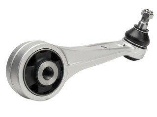 Close-up view of a ball joint with a rubber boot and threaded stud