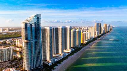 Sunny Isles Beach Aerial Coastline. Aerial view of Sunny Isles Beach with high-rise buildings along the Atlantic coast. © Vadim