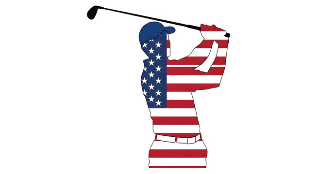 American flag design golf player silhouette vector graphic for independence day isolated on transparent background