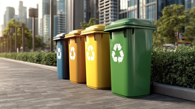 Clean urban neighborhood featuring recycling bins  a commitment to sustainability and order