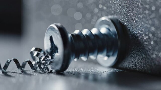 Macro Closeup of Metal Screw Thread and Shavings.