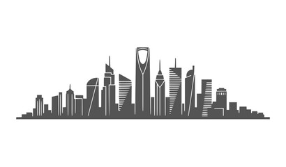 Obraz premium Silhouette of a modern city skyline featuring prominent skyscrapers and towers
