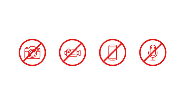 Prohibited signs depicting no photography video mobile phones or recording