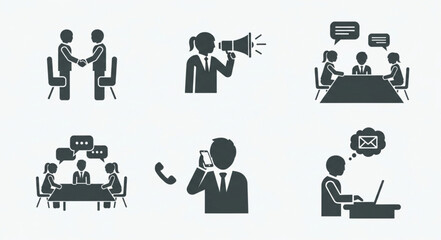 Business communication icons set for meetings and calls.