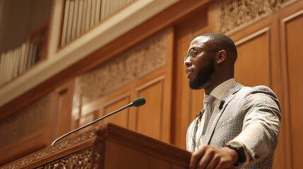 painting of a person giving a speech