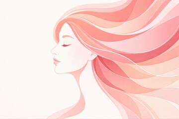 Serene woman with flowing pink hair in elegant profile view