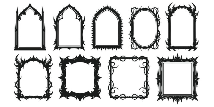 A set of dark gothic frames and borders in various shapes, perfect for spooky designs and halloween vector illustration