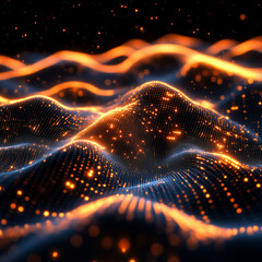 Glowing digital waves in vibrant abstract landscape