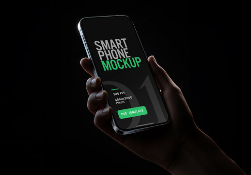 Modern Smartphone Mockup in Hand with on Dark Background for Design and Branding Projects