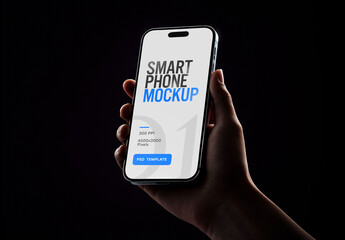 Modern Smartphone Mockup in Hand with on Dark Background