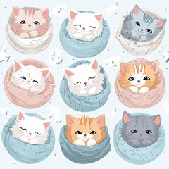 Adorable kittens snuggled in cozy blankets together, Valentine's card 