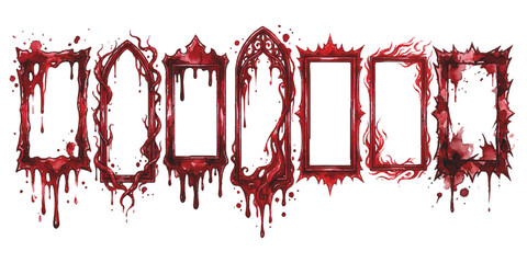 Set of ornate gothic frames with dripping blood effect, ideal for horror and halloween designs