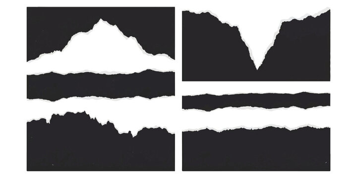 Set of abstract black and white torn paper edges for creative graphic design vector illustration