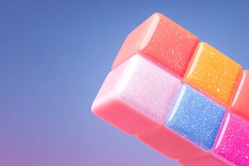 Colorful blocks stacked on a purple background showing different shades at a playful angle in a creative scene