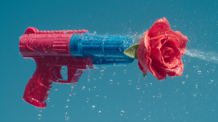 Water gun meets rose: splash of color and contrast