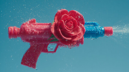 Water gun meets rose: splash of color and contrast