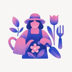Fototapeta premium Gardener with tools illustration