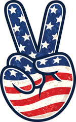 American Flag Peace Hand Victory Gesture Illustration