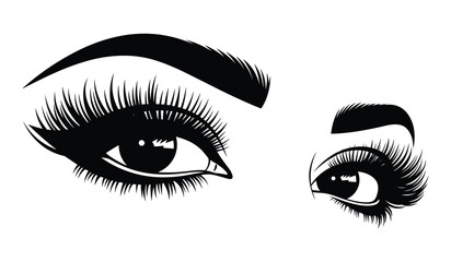 Fototapeta premium Black Silhouette Of A Woman's Eyes And Eyebrows With Long Eyelashes vector illustration