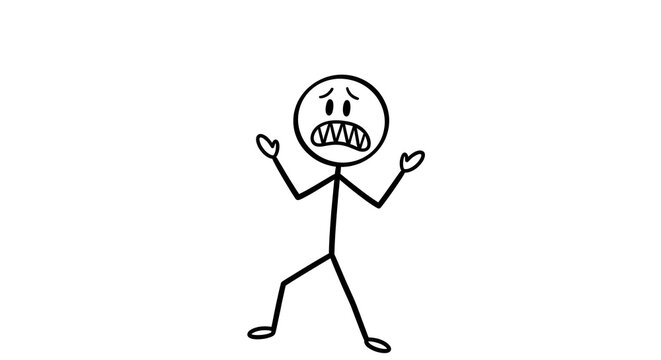 stickman, stick figure, afraid stick figure illustration, fear stickman, anxiety panic stickman drawing, fear and stress concept illustration, scared person stick figure doodle