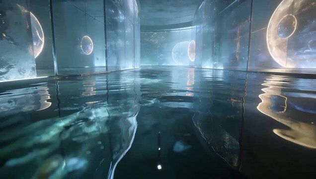Immersive Futuristic Water and Light Installation Interior