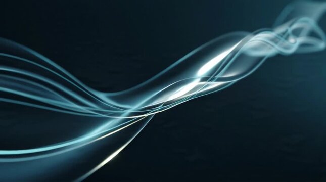 Abstract blue smoke waves flowing smoothly on a black background with elegant light curves and artistic motion patterns