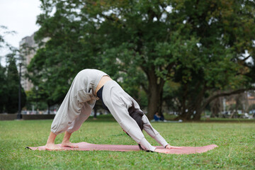 Woman practice yoga exercise at park