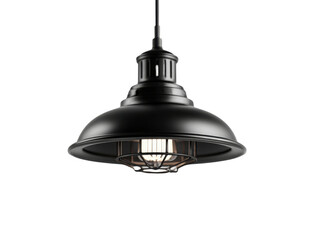 A black lamp with a white light bulb