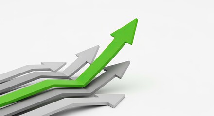 Green and white arrows pointing upwards on a white background.