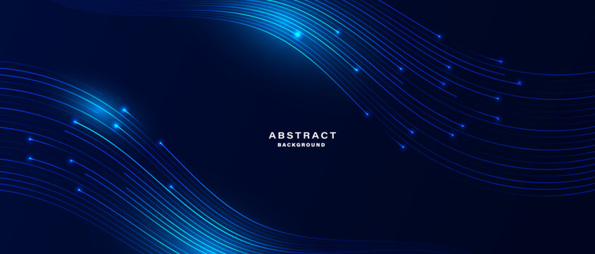 Technology abstract background with flowing light lines and glowing particles.