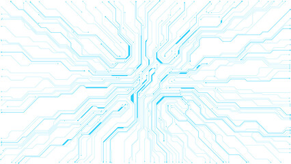 Glowing circuit board with neon HUD display. Abstract tech background featuring bright digital patterns, processor elements, and futuristic AI board design.  © AntonKhrupinArt