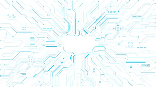 Blue circuit board background with glowing HUD element and central text space. Modern tech design with neon highlights and abstract digital patterns.