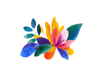 A colorful flower with green leaves and pink petals