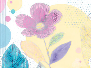 A flower drawing with a yellow background and pink and blue petals