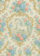 Obraz premium Elegant unicorn floral wallpaper design.