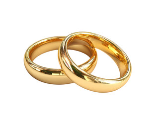 Two gold wedding rings are shown on a white background