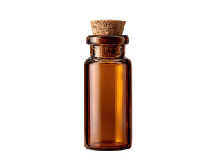 A bottle of amber colored liquid with a cork stopper