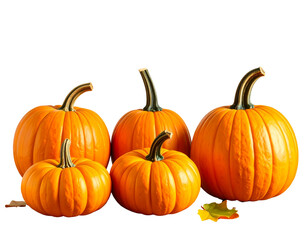Obraz premium Fresh ripe pumpkins arranged on a wooden table, isolated cutouts on a transparent background, PNG