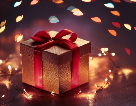 gift box decorated with hearts and fairy lights for a special occasion