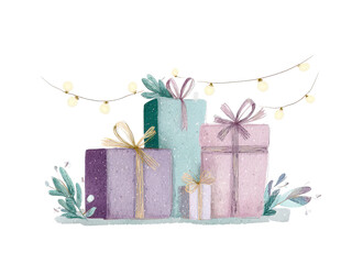 Three boxes of gifts are stacked on top of each other