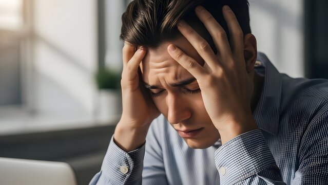 Stressed businessman experiencing mental health issues at work